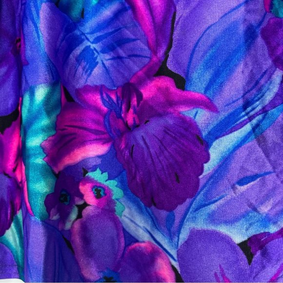 Jantzen classic skirt swim coverup neon floral turquoise pink purple black slit - Picture 10 of 12